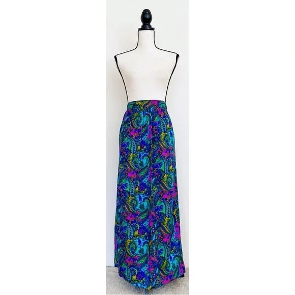 Vintage 70s Handmade Multicolored Paisley Maxi Skirt - Picture 2 of 5